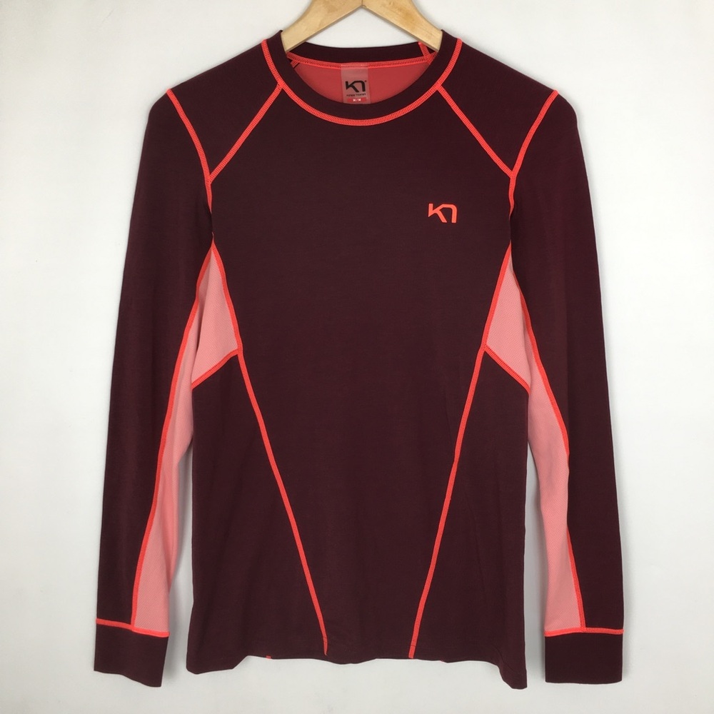 Kari Traa Long Sleeve Base Layer Wool Top Women’s Size Medium Maroon Pink Coral